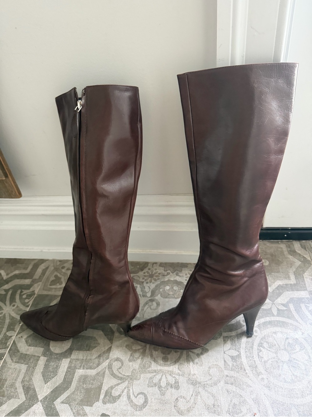 Jil sander Women's Knee-High Pointed-Toe Leather Boots in Dark Brown